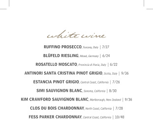 Fireside Grill Wine Menu
